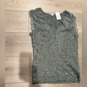 BKE Essentials Lace Blouse - Olive Green